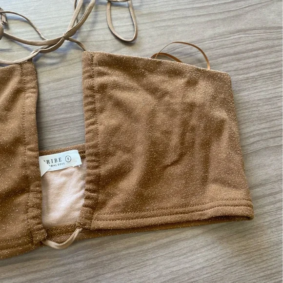 NWT 12th Tribe St. Barths Shimmer Gold Bandeau Top - Picture 4 of 6